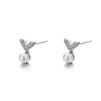 Sterling Silver Jewelry orecchino, 925 sterline d'argento, with Shell Pearl, placcato, per la donna & con strass, nessuno, 5.10x6.90mm, Venduto da coppia