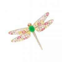 Cubic Zirconia Broche, Messing, Dragonfly, guldfarve belagt, Micro Pave cubic zirconia & for kvinde, flere farver til valg, 66x43mm, Solgt af PC