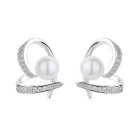 Freshwater Pearl øreringe, 925 Sterling Sølv, med Ferskvandsperle, forgyldt, Micro Pave cubic zirconia & for kvinde, flere farver til valg, 15mm, Solgt af par