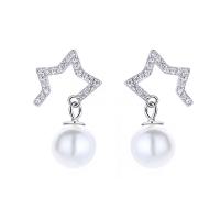 Orecchini Conchiglia Mari del Sud, 925 sterline d'argento, with Shell Pearl, placcato, Micro spianare cubic zirconia & per la donna, nessuno, 8.30x20.90mm, Venduto da coppia