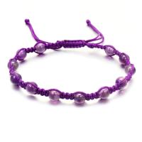 Amethist Armband, met Textiel binnenwerk Cord, voor vrouw, purper, 6mm, Lengte 7.5 inch, Verkocht door PC