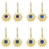 Evil Eye Øreringe, Messing, med Resin, guldfarve belagt, mode smykker & Micro Pave cubic zirconia, flere farver til valg, nikkel, bly & cadmium fri, 21x40mm, Solgt af par