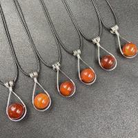 Red Agate Halsband, med Zink Alloy, Rund, silver pläterad, Unisex, röd, 20x45mm, Säljs av PC