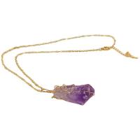 améthyste Pendentif, avec laiton, Irrégulière, Placage de couleur d'or, Vintage, violet, 16-28mmx50mm, Vendu par PC