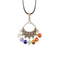 Gemstone Vedhæng Smykker, Natursten, med Zinc Alloy, Flower Basket, sølvfarvet forgyldt, Unisex, blandede farver, 30x48mm, Solgt af PC