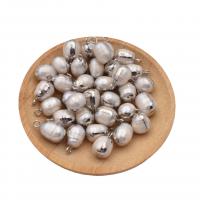 Freshwater Pearl Vedhæng, Ferskvandsperle, med Zinc Alloy, sølvfarvet forgyldt, du kan DIY, hvid, 8-9mmuff0c12-13mm, 5PC/Bag, Solgt af Bag