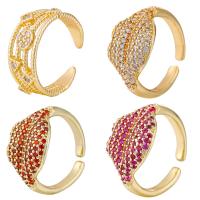 Messing Cuff fingerring, guldfarve belagt, Micro Pave cubic zirconia, flere farver til valg, nikkel, bly & cadmium fri, 5PC/Bag, Solgt af Bag