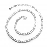 Messing Chain halskæde, forgyldt, Micro Pave cubic zirconia, flere farver til valg, nikkel, bly & cadmium fri, 420x3.20mm, 5PC/Bag, Solgt af Bag