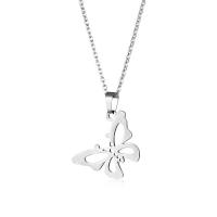 Roestvrij staal halskettingen, Vlinder, silver plated, mode sieraden, zilver, Lengte 17.72 inch, Verkocht door PC