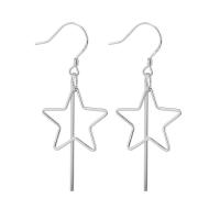 925 Sterling Silver Drop & Cluasa Dangle, Star, plátáilte, jewelry faisin & do bhean & log, dathanna níos mó le haghaidh rogha, 15x47mm, Díolta De réir Péire