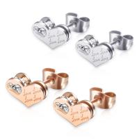 Stainless Steel Stud Earring, Heart, forgyldt, for kvinde & med rhinestone, flere farver til valg, 10mm, 7.3mm, Solgt af par