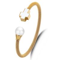 Titan Stål Armring, med Plast Pearl, Cross, plated, Unisex & mesh kedja, fler färger för val, 11x14mm, 10mm, Innerdiameter:Ca 57mm, Säljs av PC