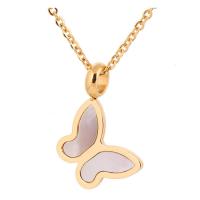 Roestvrij staal halskettingen, met White Shell, Vlinder, gold plated, ovale keten & voor vrouw, 19x14mm, Lengte Ca 17.7 inch, Verkocht door PC