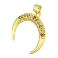 Messing hanger met micro-paved kubieke zirconia's, Maan, gold plated, micro pave zirconia, 24x25x1.50mm, Gat:Ca 4mm, 10pC's/Lot, Verkocht door Lot