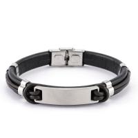 Roestvrij staal Armband, met PU, voor de mens, zwart, Lengte Ca 8.26 inch, Verkocht door PC