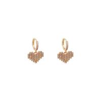 Huggie hoepel Drop Earrings, Zinc Alloy, Hart, hoge kwaliteit verguld en nooit vervagen, mode sieraden & voor vrouw & met strass, gouden, 27x15mm, Verkocht door pair