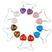 Gemstone Oorbellen, Natuursteen, messing oorbel haak, Hart, platinum plated, verschillende materialen voor de keuze, meer kleuren voor de keuze, 16x18x10mm, Verkocht door pair