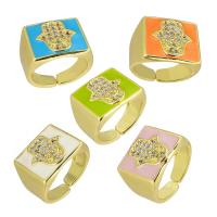 Brass Open Finger Ring gold color plated Adjustable & micro pave cubic zirconia & enamel US Ring Sold By Lot