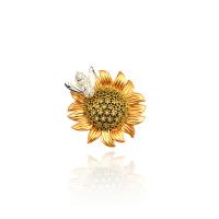 Cubic Zirconia Broche, metal, Girasol, micro arcilla de zirconia cúbica & para mujer & esmalte, dorado, libre de níquel, plomo & cadmio, 28mm, Vendido por UD