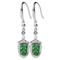 jade Boucle d'oreille goutte, avec Argent sterling 925, pour femme & avec strass, couleurs mélangées, 8x38mm, Vendu par paire