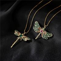 Cubic Zircon Micro Pave Brass Necklace Dragonfly real gold plated fashion jewelry & micro pave cubic zirconia & for woman & enamel multi-colored Length 45 cm Sold By PC