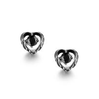 Titanium Staal Earring, Hart, silver plated, mode sieraden & micro pave zirconia & zwart maken, zilver, 11.30x10.80mm, Verkocht door PC