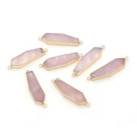 Brass Connector with Rose Quartz gold color plated fashion jewelry two different colored Sold By PC