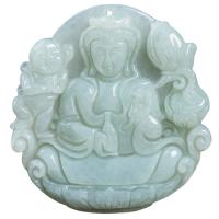 Jadite Riipus, Guanyin, Carved, Unisex, vaaleanvihreä, 52x53.50x6.50mm, Myymät PC