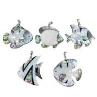 Naturlig Mosaic Shell Pendler, Abalone Shell, med White Shell, Fisk, Unisex, flere farver til valg, 45-55mmx45-55mm, Solgt af PC