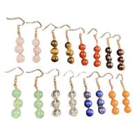 Gemstone Oorbellen, Natuursteen, met Ijzer, ijzer oorbel haak, gold plated, verschillende materialen voor de keuze, meer kleuren voor de keuze, 50-55mmx8mm, Verkocht door pair