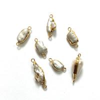 Freshwater Pearl Kontaktdon, med Zink Alloy, guldfärg pläterade, DIY, vit,  5x10-15x30mm, Säljs av PC