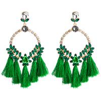 Fashion Fringe Boucles d'oreilles, alliage de zinc, avec Fils de polyester & strass acrylique, Placage de couleur d'or, teints & pour femme, 60x120mm, Vendu par paire