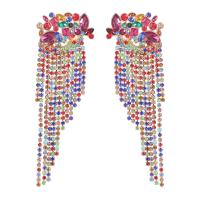 Fashion Fringe Oorbellen, Zinc Alloy, gold plated, voor vrouw & met strass, meer kleuren voor de keuze, 32x93mm, Verkocht door pair