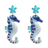 Rhinestone Ørering, Zinc Alloy, med akryl rhinestone, Seahorse, guldfarve belagt, for kvinde & emalje, flere farver til valg, 28x68mm, Solgt af par