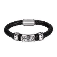 PU Leather Bracelet with Titanium Steel fashion jewelry & woven pattern black 8mm Sold By PC