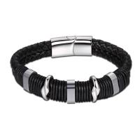 PU Leather Bracelet with Titanium Steel fashion jewelry & woven pattern black Sold By PC