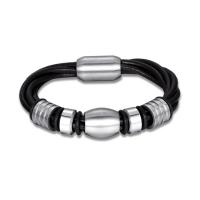 PU Leather Bracelet with Titanium Steel fashion jewelry & woven pattern black Sold By PC