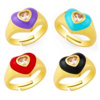 metal Anillo de dedo abierto, Corazón, chapado en color dorado, Joyería & micro arcilla de zirconia cúbica & esmalte, más colores para la opción, 12mm, Vendido por UD