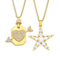 Kubieke Zirkoon Micro Pave Brass Ketting, Messing, met Plastic Pearl, met 1.97 extender keten, gold plated, mode sieraden & verschillende stijlen voor de keuze & micro pave zirconia, gouden, nikkel, lood en cadmium vrij, 28x28mm, Lengte 17.7 inch, Verkocht door PC