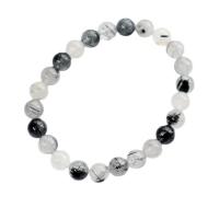 Black Rutilated Quartz Armband, Ronde, handgemaakt, uniseks & verschillende grootte voor keus, zwart, Per verkocht 18 cm Strand