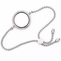 Flydende Locket Bracelet, Zinc Alloy, med Magnet & Glas & Rhinestone, sølvfarvet forgyldt, Vintage & Justerbar & Unisex, flere farver til valg, nikkel, bly & cadmium fri, 4mm, Længde Ca. 10.6 inch, Solgt af PC