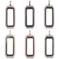 Flottant Locket Pendant, alliage de zinc, avec Aimant & verre & strass, rectangle, Placage, unisexe, plus de couleurs à choisir, protéger l'environnement, sans nickel, plomb et cadmium, 41x24x8mm, Vendu par PC