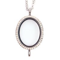 Flydende Medaljon Halskæde, Zinc Alloy, med Magnet & Glas & Rhinestone, Oval, platin farve forgyldt, Unisex, nikkel, bly & cadmium fri, Længde Ca. 17.72 inch, Solgt af PC