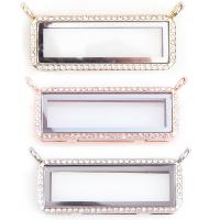 Floating Locket Necklace Zinc Alloy with Magnet & Glass & Rhinestone Rectangle plated Unisex nickel lead & cadmium free Length Approx 24 Inch Sold By PC