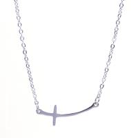 Stainless Steel smycken halsband, ROSTFRITT STÅL, Cross, silver pläterad, Unisex, 24x8x1mm, Längd Ca 17.72 inch, Säljs av PC