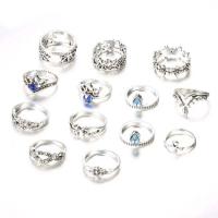 Sinc Alloy Ring Set, 13 phíosa & do bhean & le rhinestone, dath bunaidh, 1.3cm,1.5cm,1.6cm,1.7cm, Díolta De réir Socraigh