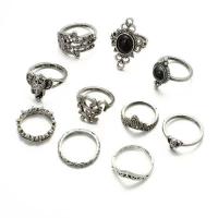 Zinklegering Ring Set, Zinc Alloy, met Edelsteen, plated, negen stuks & voor vrouw, 1.4cm,1.5cm,1.6cm,1.7cm, Verkocht door Stel