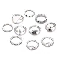 Zinklegering Ring Set, Zinc Alloy, antiek zilver plated, negen stuks & voor vrouw, 1.75cm,1.65cm,1.6cm,1.7cm, Verkocht door Stel