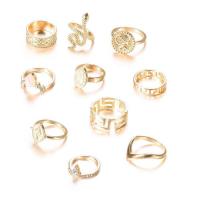 Sinc Alloy Ring Set, dath an óir plated, 10 bpíosa & do bhean, 1.5cm,1.8cm,1.6cm,1.7cm, Díolta De réir Socraigh