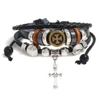 PU leder koord armbanden, met Wax & Hout & Copper Coated Plastic & Zinc Alloy, plated, mode sieraden & verschillende stijlen voor de keuze, gemengde kleuren, 17-18CM, Verkocht door PC